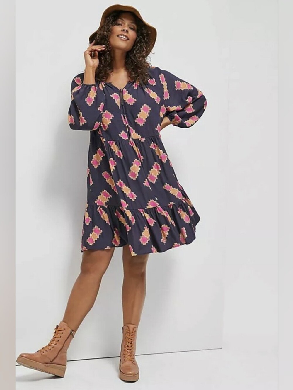 Anthropologie Sammi Tiered Mini Dress Size Small Boho Peasant NWT